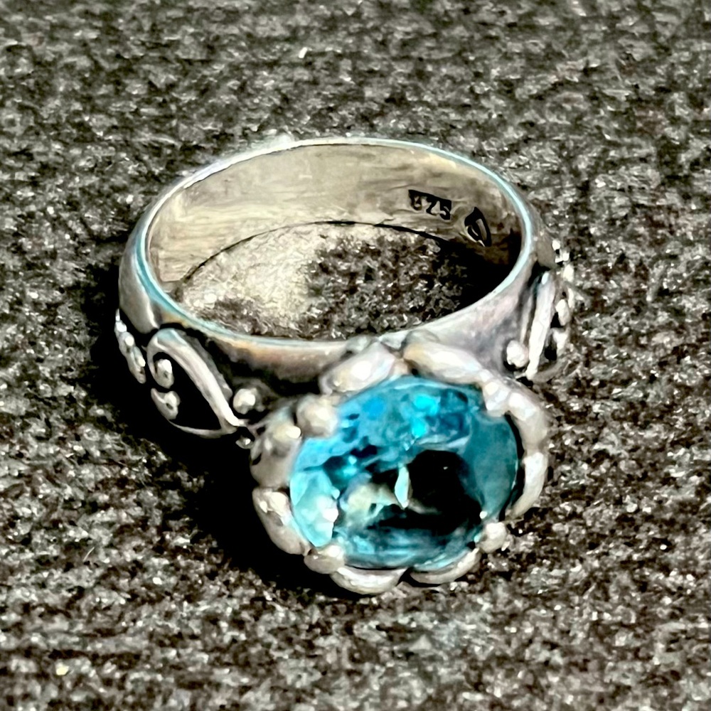 Brighton signed, blue topaz  sterling silver ring.